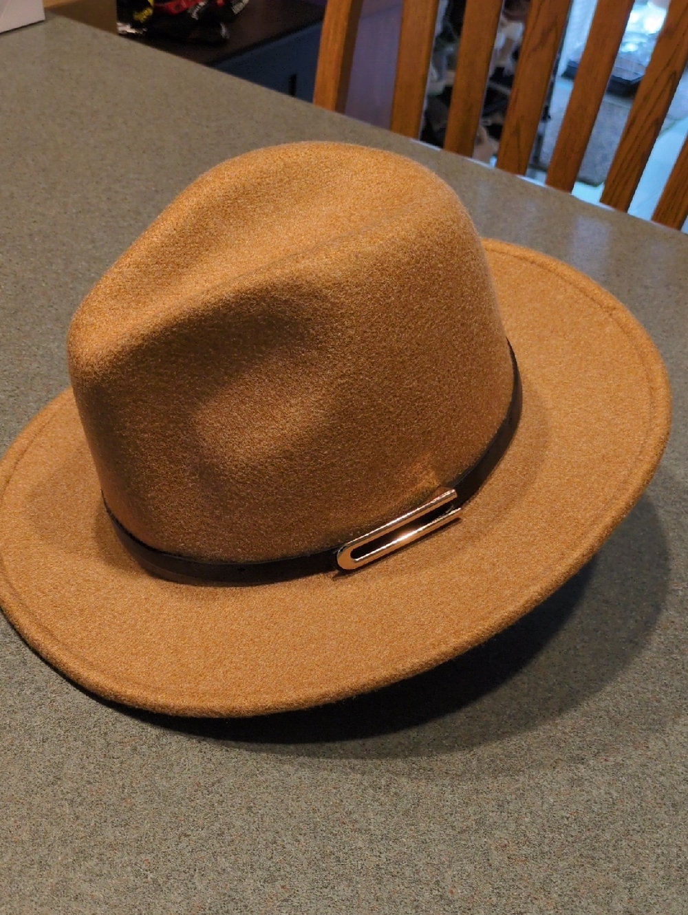 Anycosy Wool Felt Fedora Hat in Camel with Leather Band EUC M/L